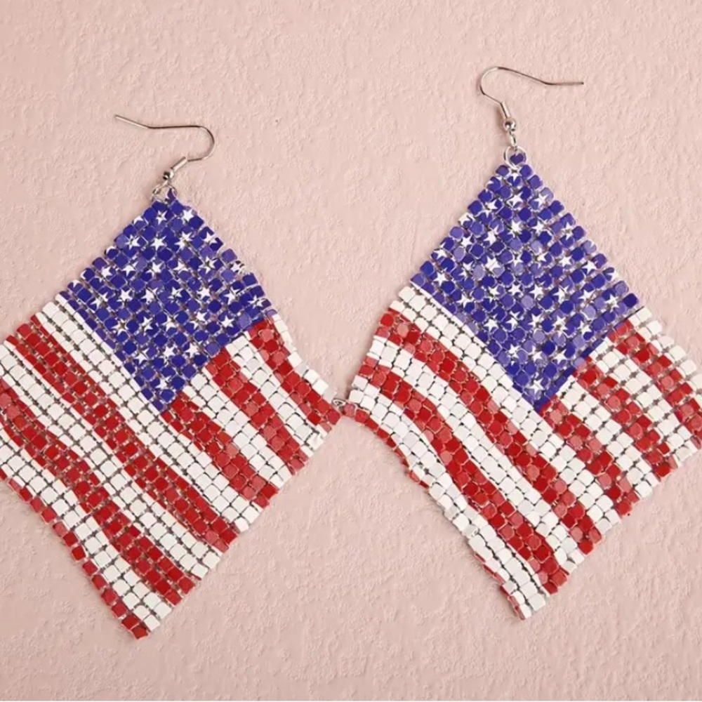 American Flag Earrings Americana Drape Sparkly Sparkle Lightweight Patriotic